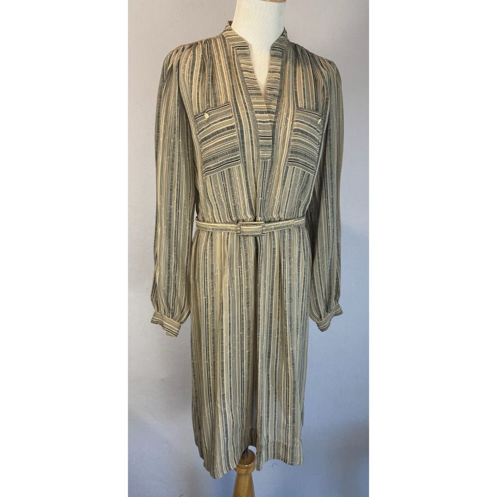 Vintage Gloria Vanderbilt Long Sleeve Belted Dress Boho Cottagecore 8‎